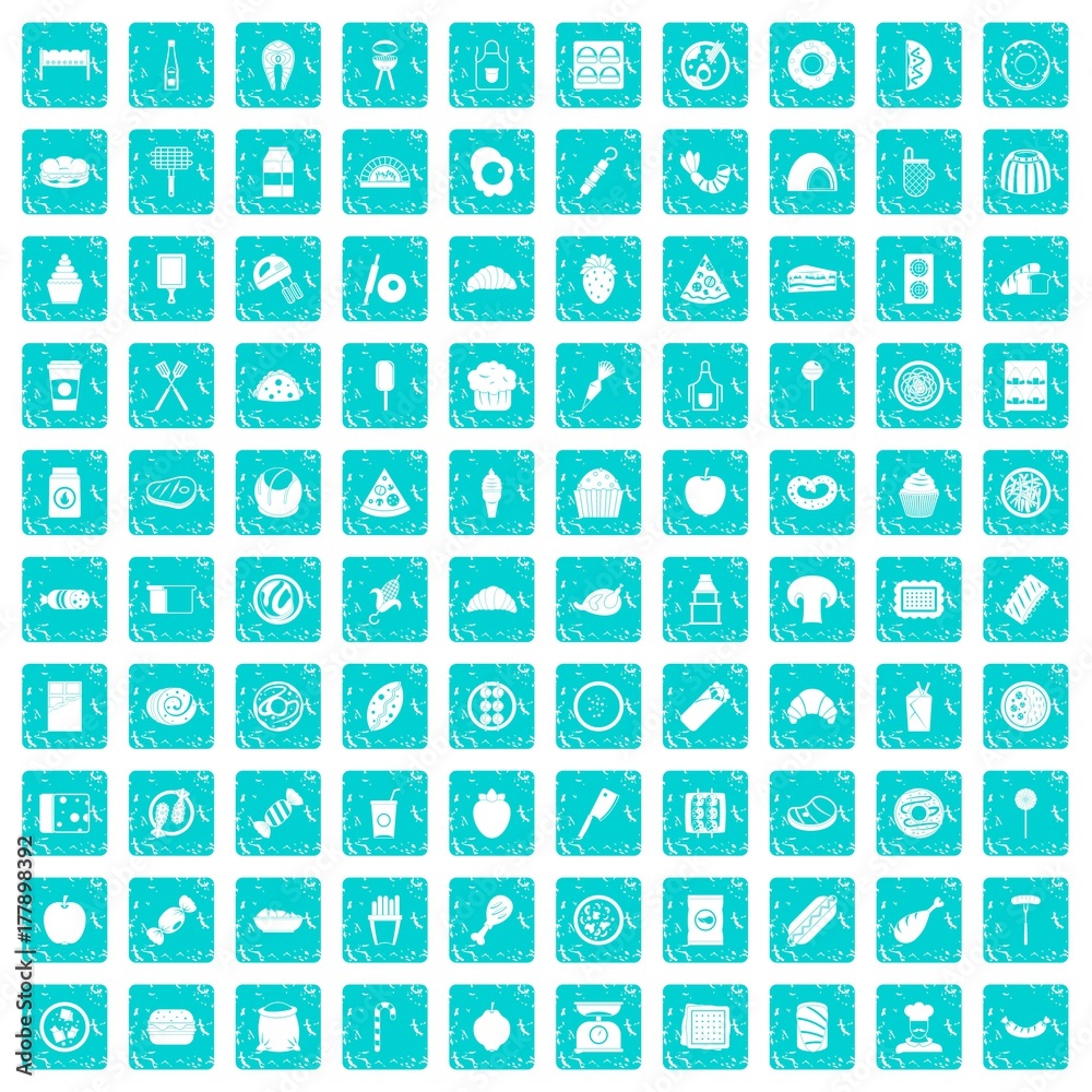 100 delicious dishes icons set grunge blue 100 delicious dishes icons set grunge blue
