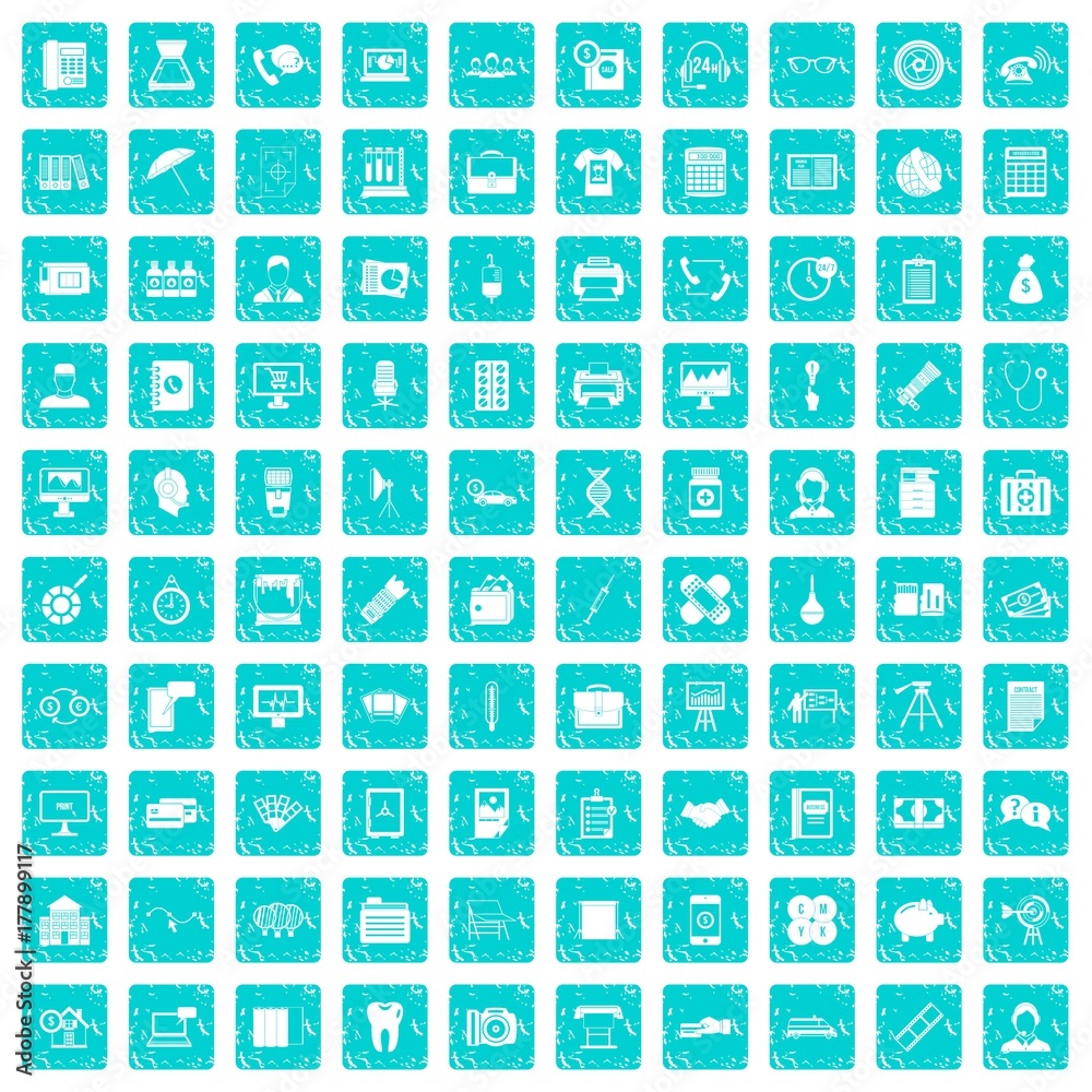 100 department icons set grunge blue 100 department icons set grunge blue