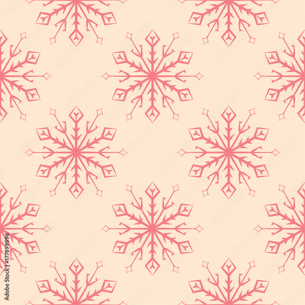 Snowflakes seamless pattern. Cherry red background with christmas elements Snowflakes seamless pattern. Cherry red background with christmas elements