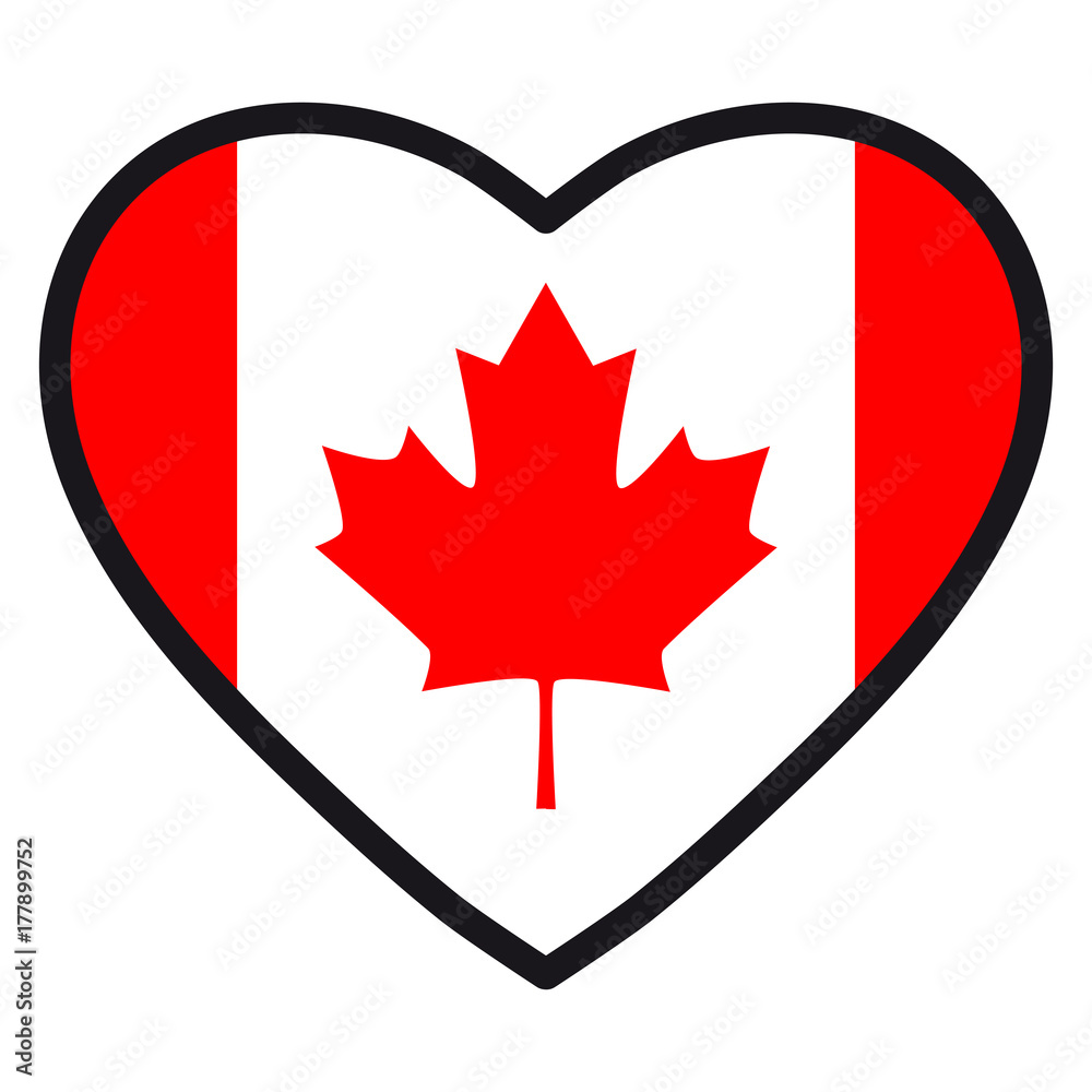 Flag of Canada in the shape of Heart with contrasting contour, symbol of love for his country, patriotism, icon for Independence Day. Flag of Canada in the shape of Heart with contrasting contour, symbol of love for his country, patriotism, icon for Independence Day.