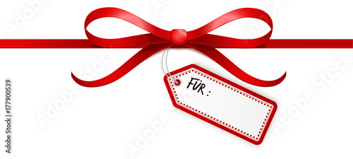 Rote Schleife Schild fuer Weihnachten GEburtstag Valentinstag