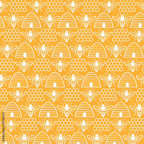 background pattern with bees and hives