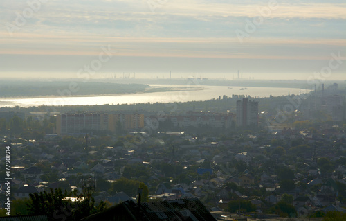 the view from the mountains in Kirovsky district of Volgograd Russia in a Sunny morning photo