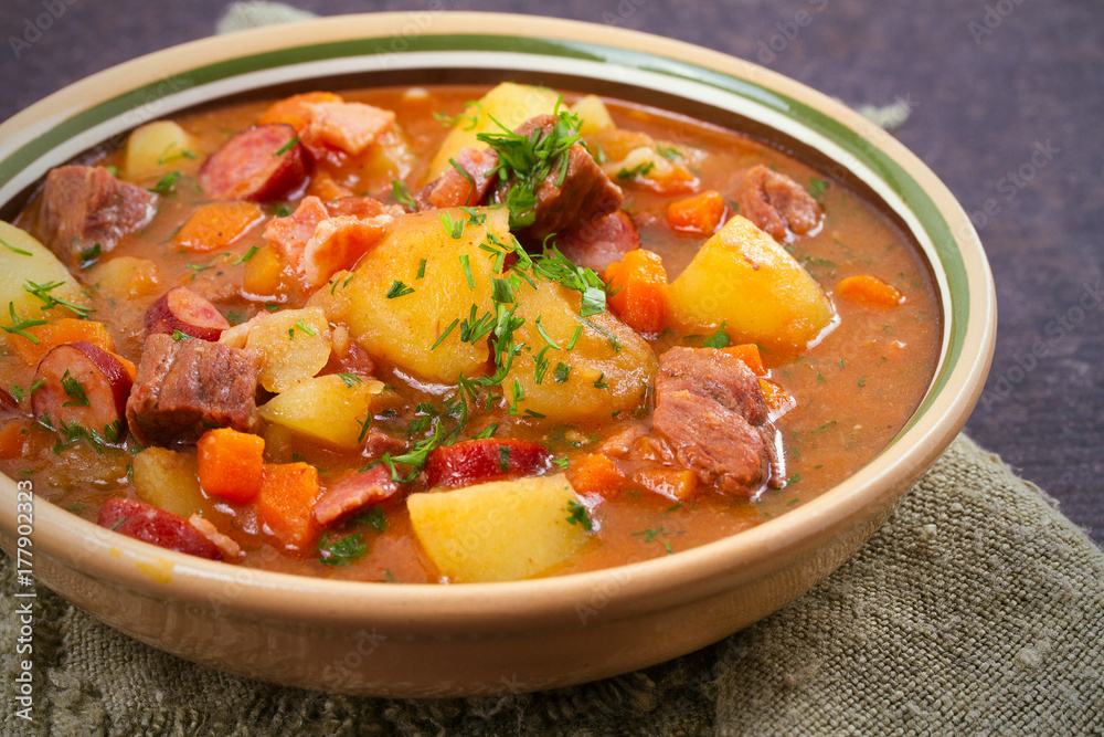 Tasty stew. Goulash soup bograch in a bowl. Hungarian dish, horizontal Tasty stew. Goulash soup bograch in a bowl. Hungarian dish, horizontal