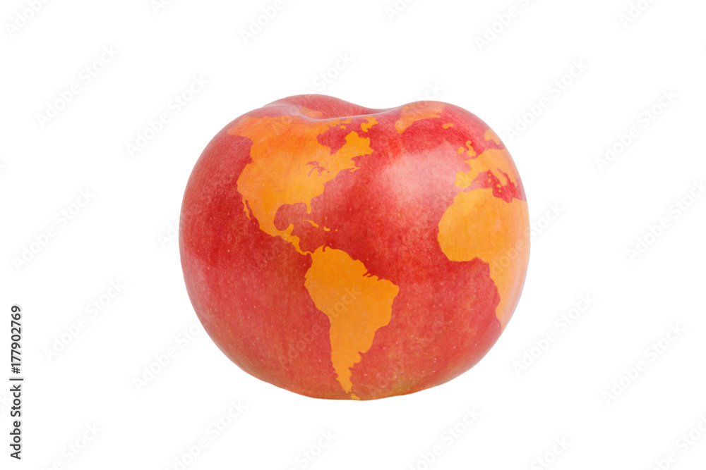 Fototapeta premium Red Apple on a white background with a map.