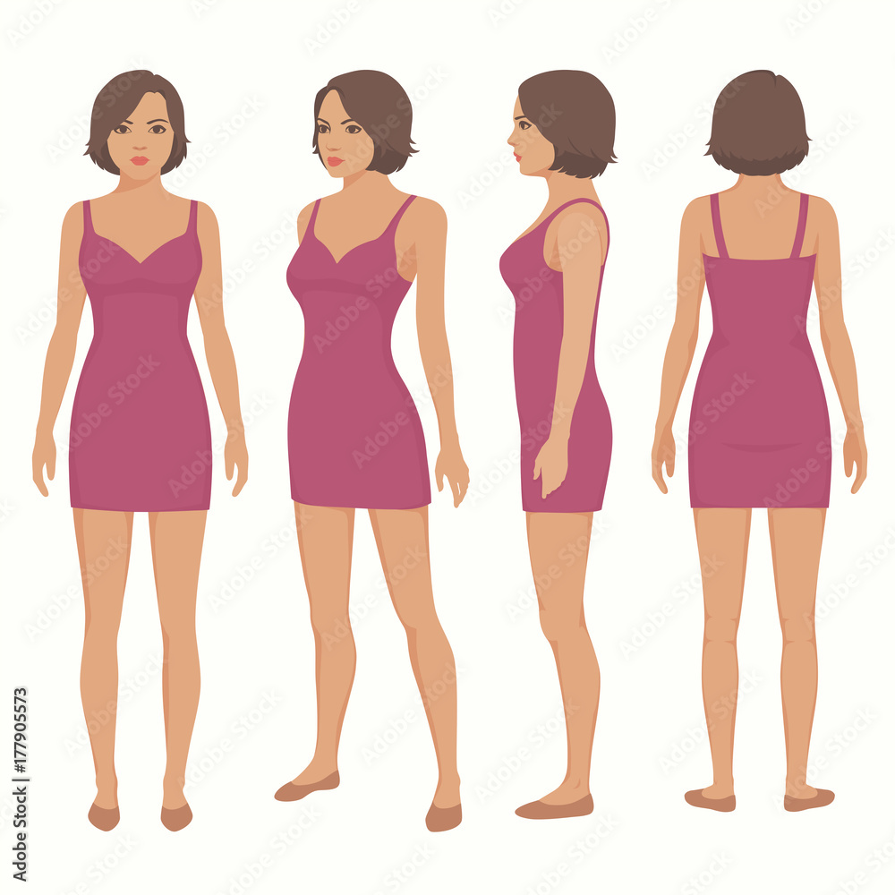 fashion vector illustration , woman isolated in dress, front, back and side view fashion vector illustration , woman isolated in dress, front, back and side view