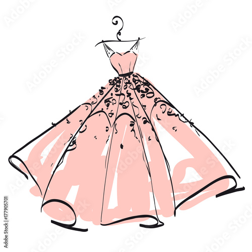 wedding dress design, pink and white,blue