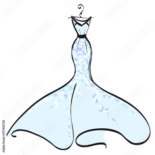 wedding dress design, black and white,blue