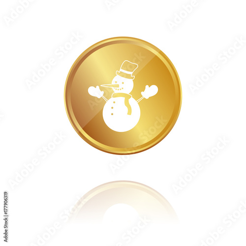 Schneemann - Gold Münze mit Reflektion