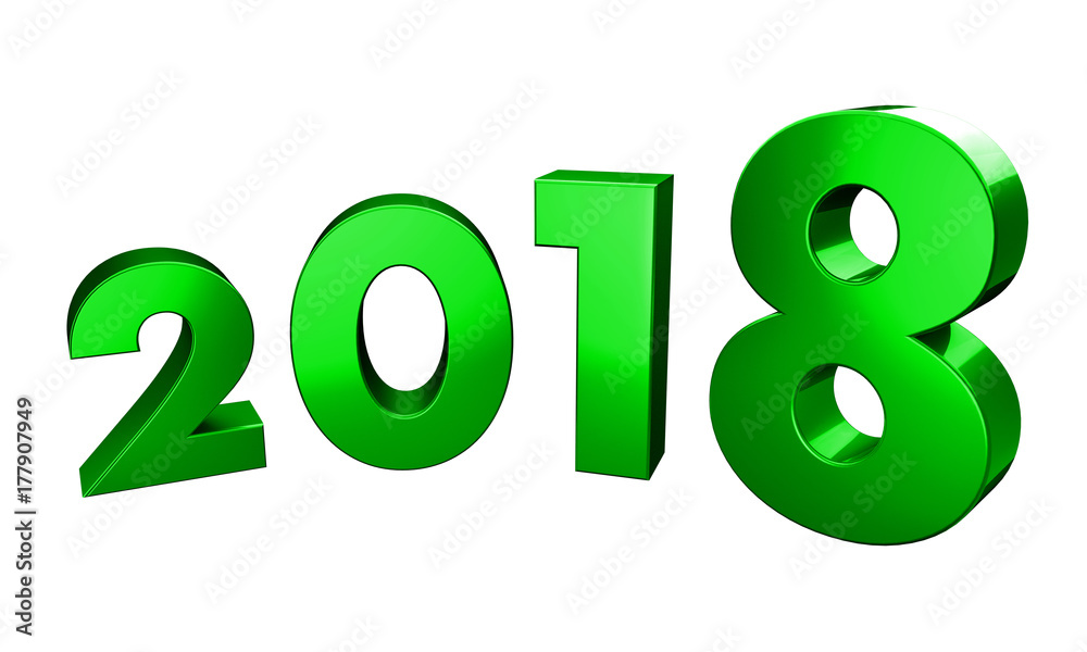 Green 2018 3D Illustration, isolated on a white background