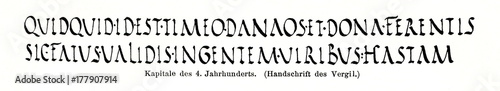 Roman square capitals, text of Virgil, 4th century (from Meyers Lexikon, 1896, 13/420/421) photo