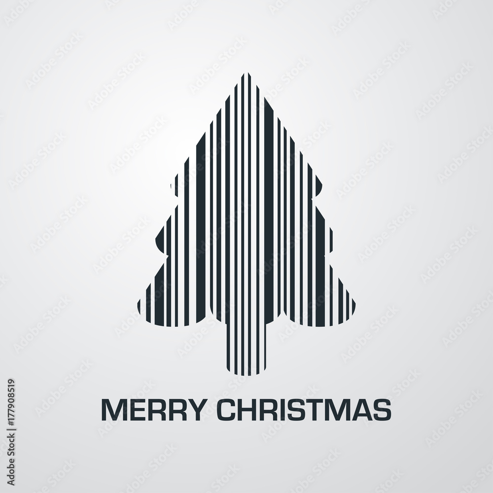 Icono plano codigo de barras Merry Christmas arbol en fondo degradado