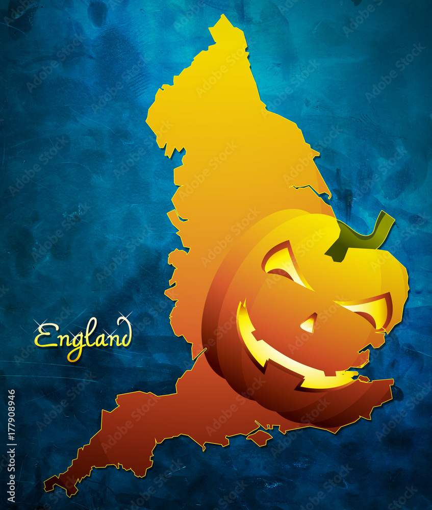 England halloween map illustration with pumpkin face Stock Illustration Adobe Stock