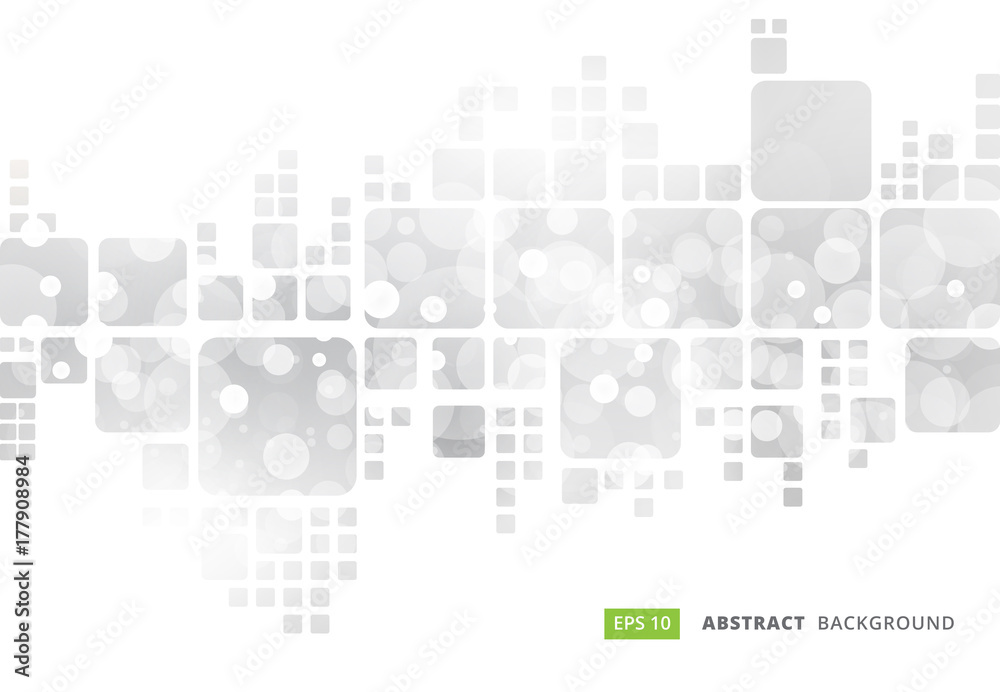 Abstract white geometric square border on gray blur bokeh background