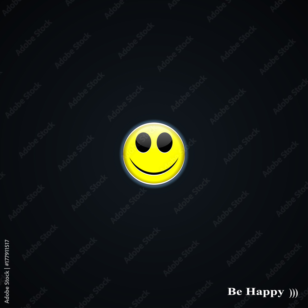 yellow smiley face on a black background with the words be happy Stock  Vector | Adobe Stock
