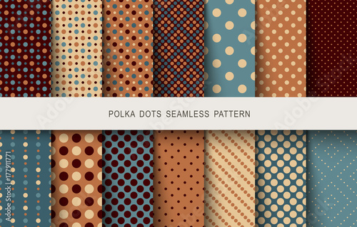 Seamless vintage patterns polka dots set