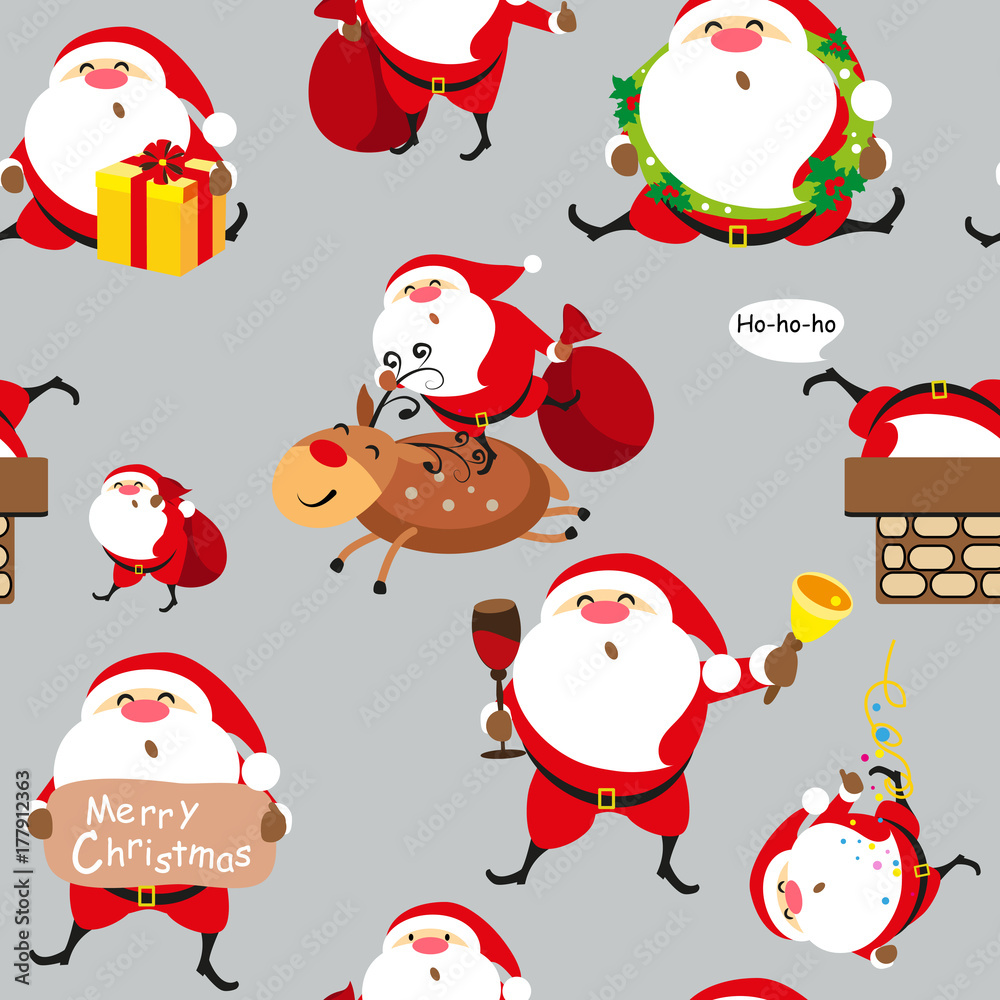 Fototapeta premium Santa Claus, Christmas set, pattern