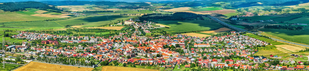 View on Spisske Podhradie town from Spis Castle, Presov region, Slovakia