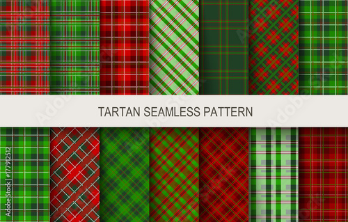 Christmas tartan seamless  patterns in grin and red colors