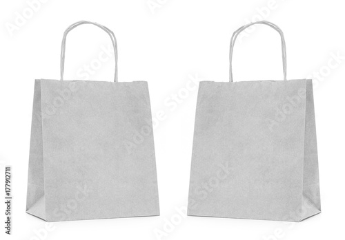 Recycled paper shopping bag on white background.