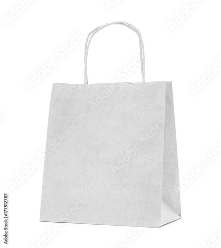 Recycled paper shopping bag on white background.