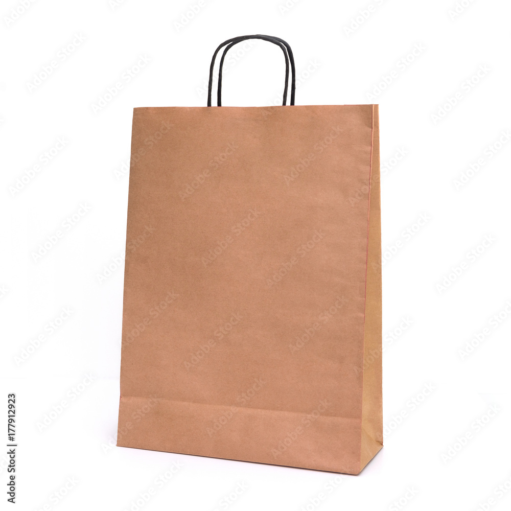 Recycled paper shopping bag on white background. Recycled paper shopping bag on white background.