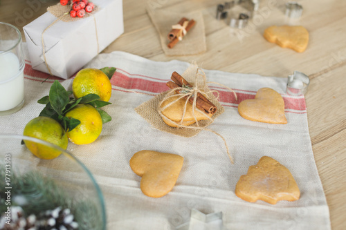 Baking ingredients for Christmas cookies and gingerbread