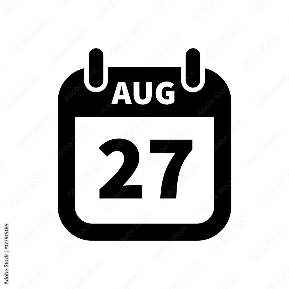 Simple black calendar icon with 27 august date isolated on white Simple black calendar icon with 27 august date isolated on white