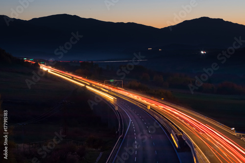 evening highway with light paths, Slovakia