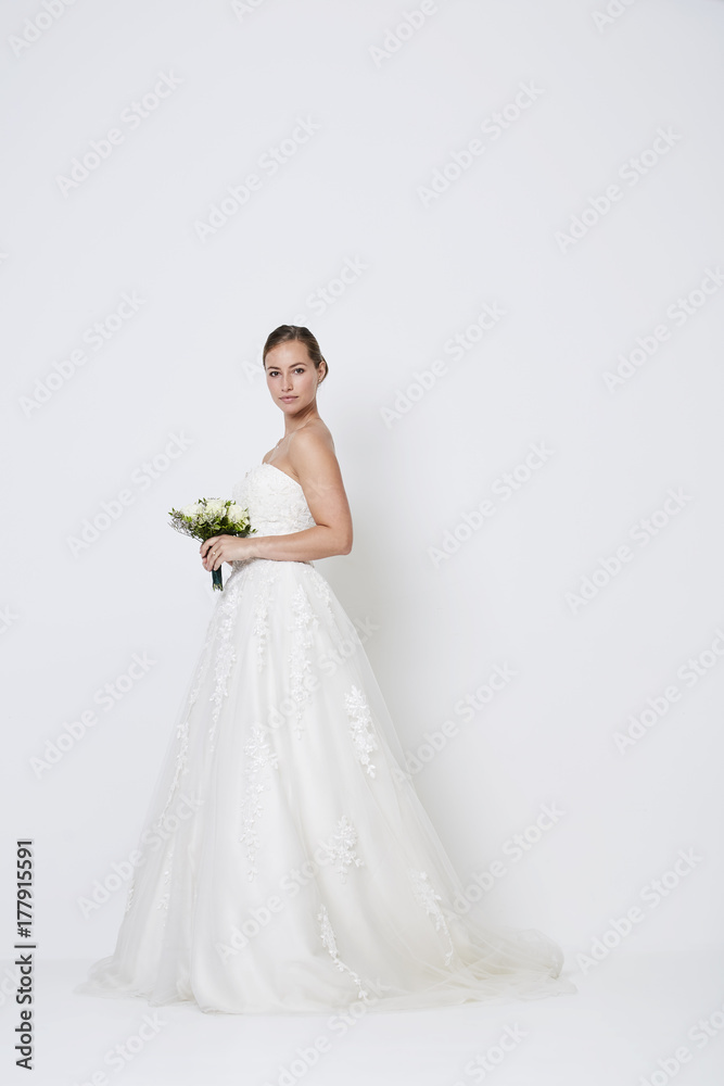 Stunning bride to be in wedding dress, portrait Stunning bride to be in wedding dress, portrait