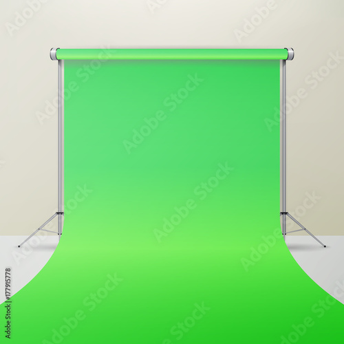 Green Hromakey Vector. Realistic 3D Template Mock Up. Isolated Illustration.