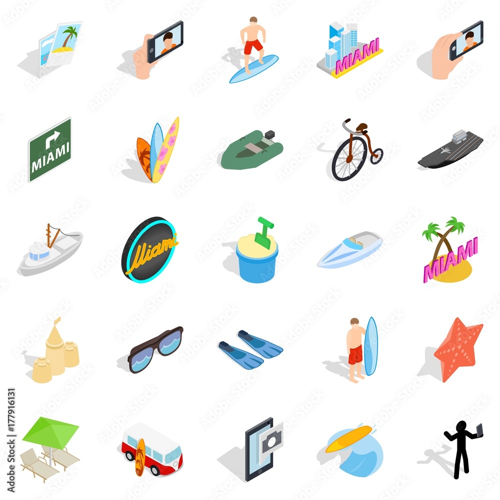 Obraz premium Paradise island icons set, isometric style