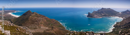 Panoramic view of Hout Bay in Cape Town, South Africa from the top of a mountain