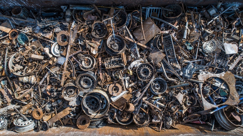 Mailway wagon filled with scrap metal. Metal recycling