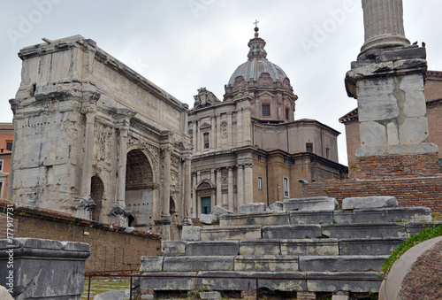 The ruins and remains of the Roman Forum in Rome Italy © nyker