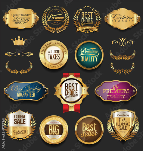 Luxury retro badges gold and silver collection