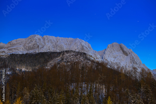 Mount Giewont in Tatra mountains at night. Silhouette of sleeping knight. photo