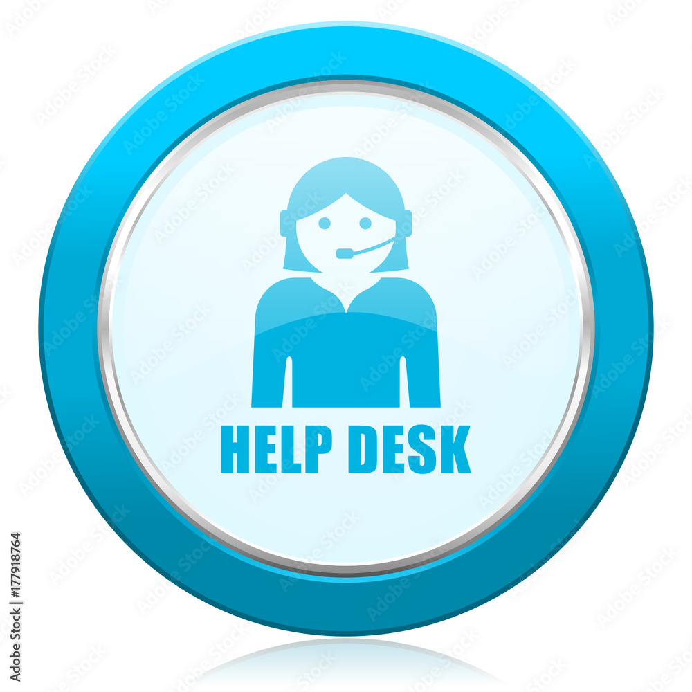 Help desk blue chrome silver metallic border web icon. Round button for internet and mobile phone application designers.