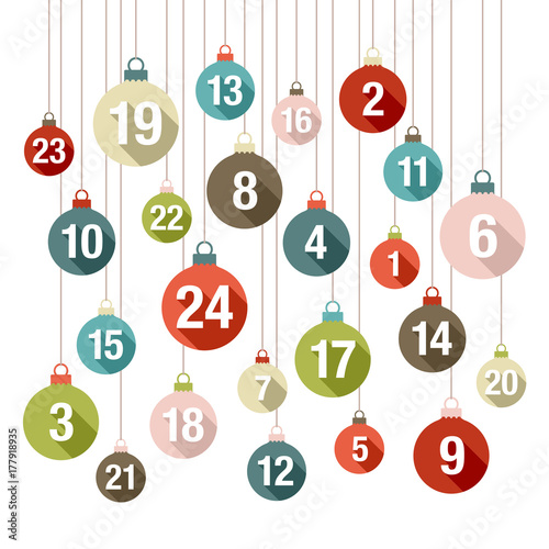 Advent Calendar Christmas Balls Retro Shadow