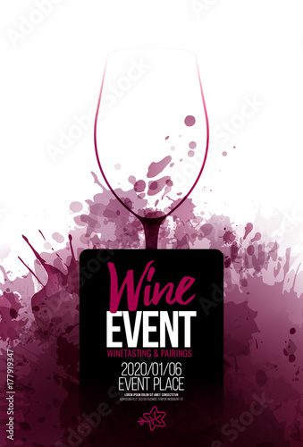 Template for promotions or presentations of wine events.  Background texture of wine stains.