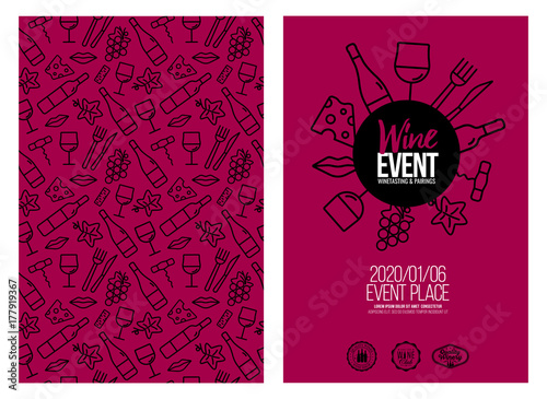 template design with wine icons pattern background. Idea for your food and drink designs.