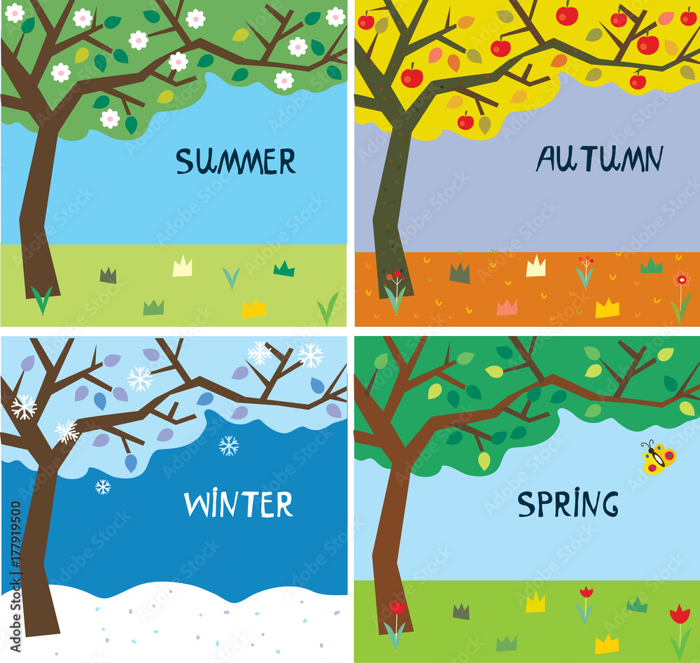 Tree and landscape in four seasons Stock Vector | Adobe Stock
