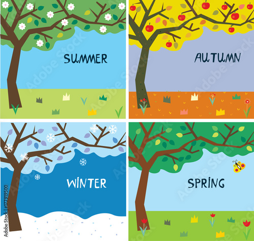 Tree and landscape in four seasons