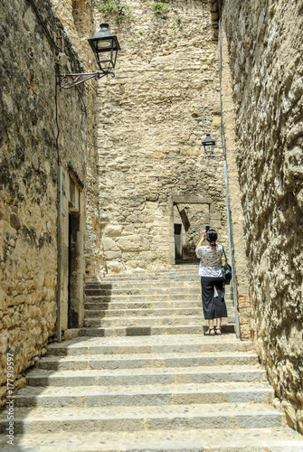 sight of the streets of the medieval quarter of the city of Gerona  Spain.