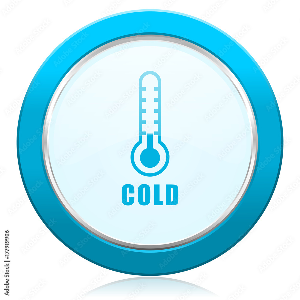 Cold thermometer blue chrome silver metallic border web icon. Round button for internet and mobile phone application designers. Cold thermometer blue chrome silver metallic border web icon. Round button for internet and mobile phone application designers.