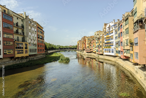 coloring houses in the bank of the river of the city of Gerona, Spain. © ahau1969
