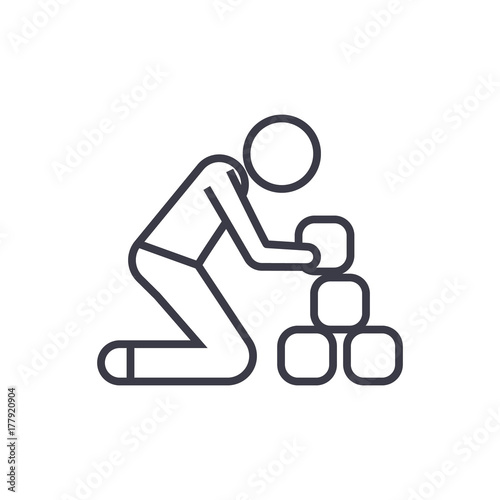 man taking bricks line icon, sign, symbol, vector on isolated background