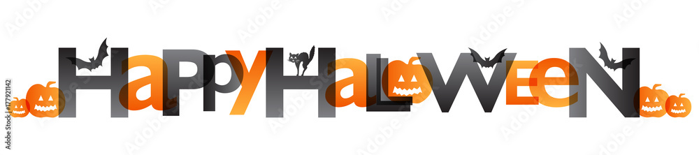 Fototapeta premium HALLOWEEN Vector Banner with Bats, Black Cat, and Pumpkins