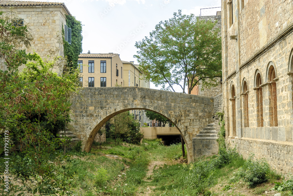 medieval bridge of the ancient quarter of the city of Gerona, Spain.