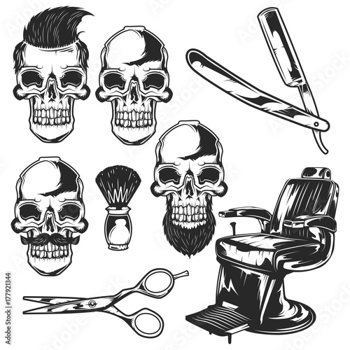 Set of barbershop elements for creating your own barbershop badges, logos, labels, posters etc. Isolated on white